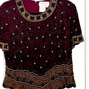 PAPELL BOUTIQUE WOMENS MAROON SILK BEADED TOP, size large